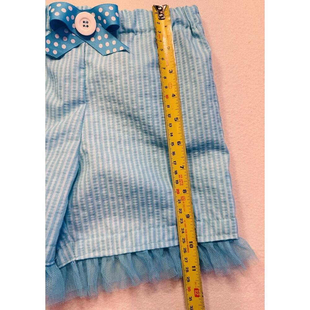 Handmade Blue Shorts With Ruffles Adorable Ribbon, Bow Button Size 3  - Picture 4 of 5